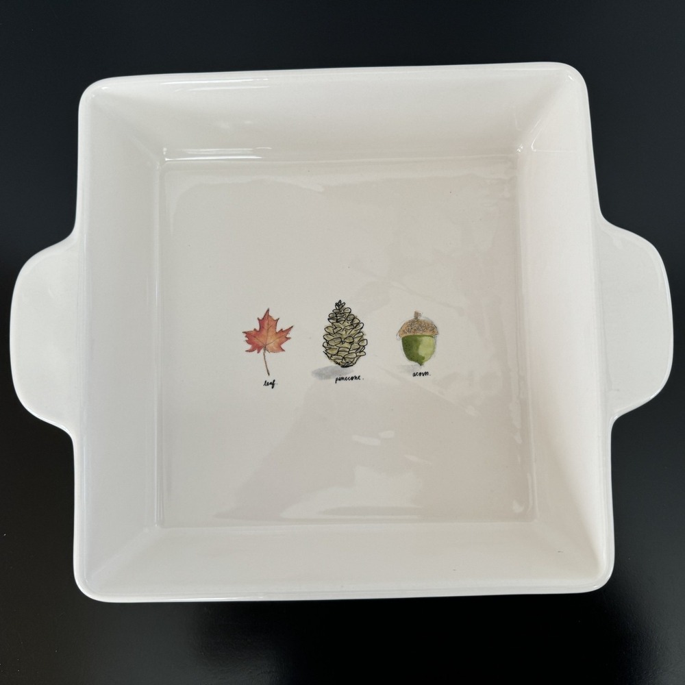 Rae Dunn Magenta Brownie Cake Baking Dish Ceramic Fall Acorn Leaf Pinecone